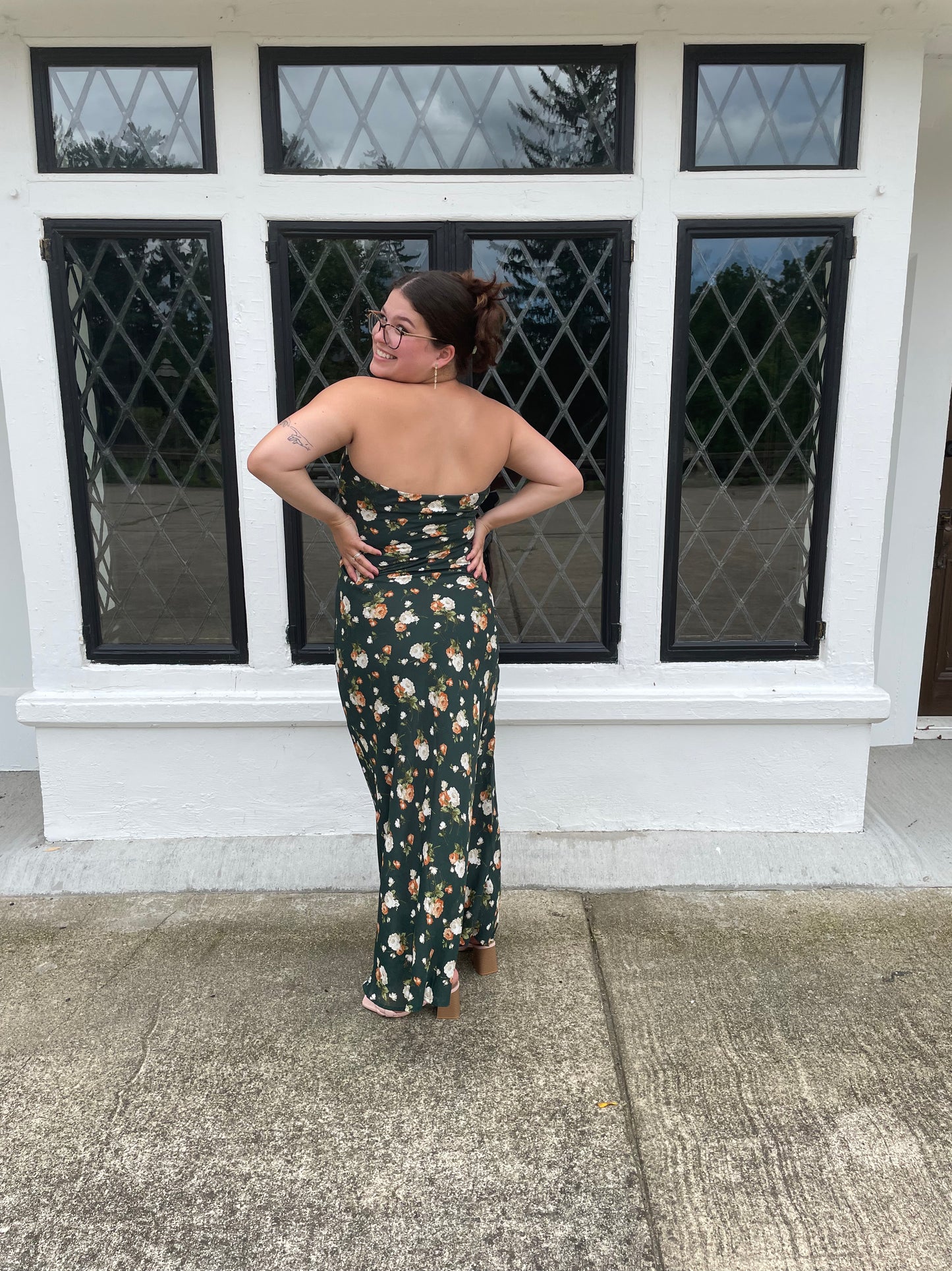 Chayce Hunter Green Floral Strapless Maxi Dress