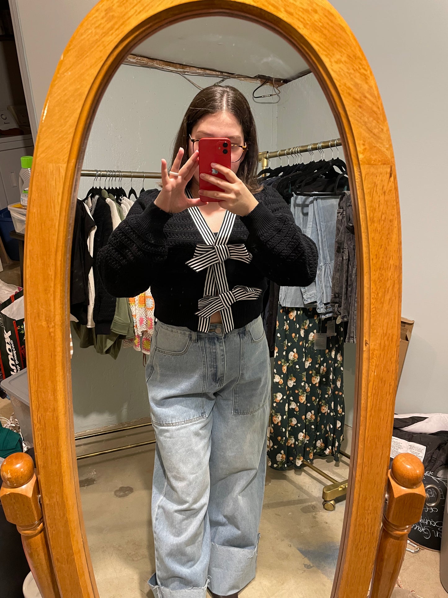Blair Striped Bow Snap Cropped Cardigan