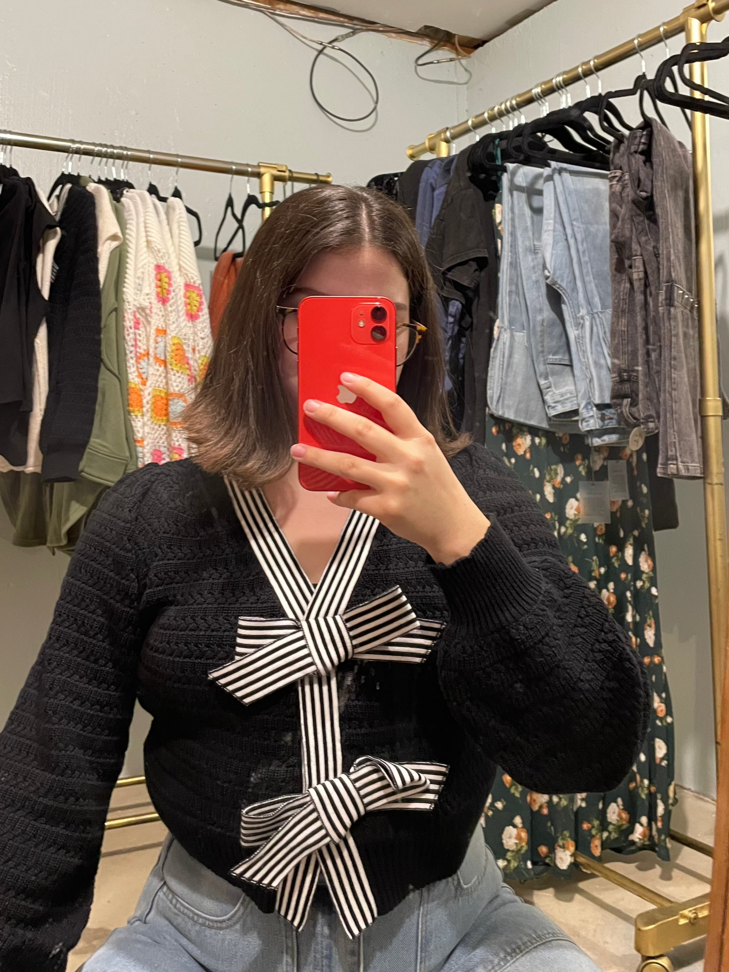 Blair Striped Bow Snap Cropped Cardigan