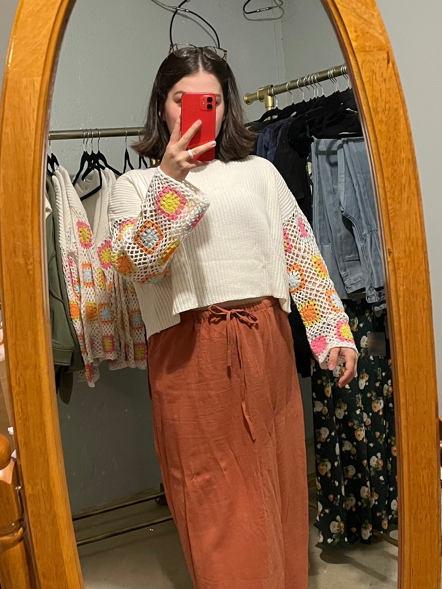 Lucky Crochet Sleeve Knit Cream Sweater