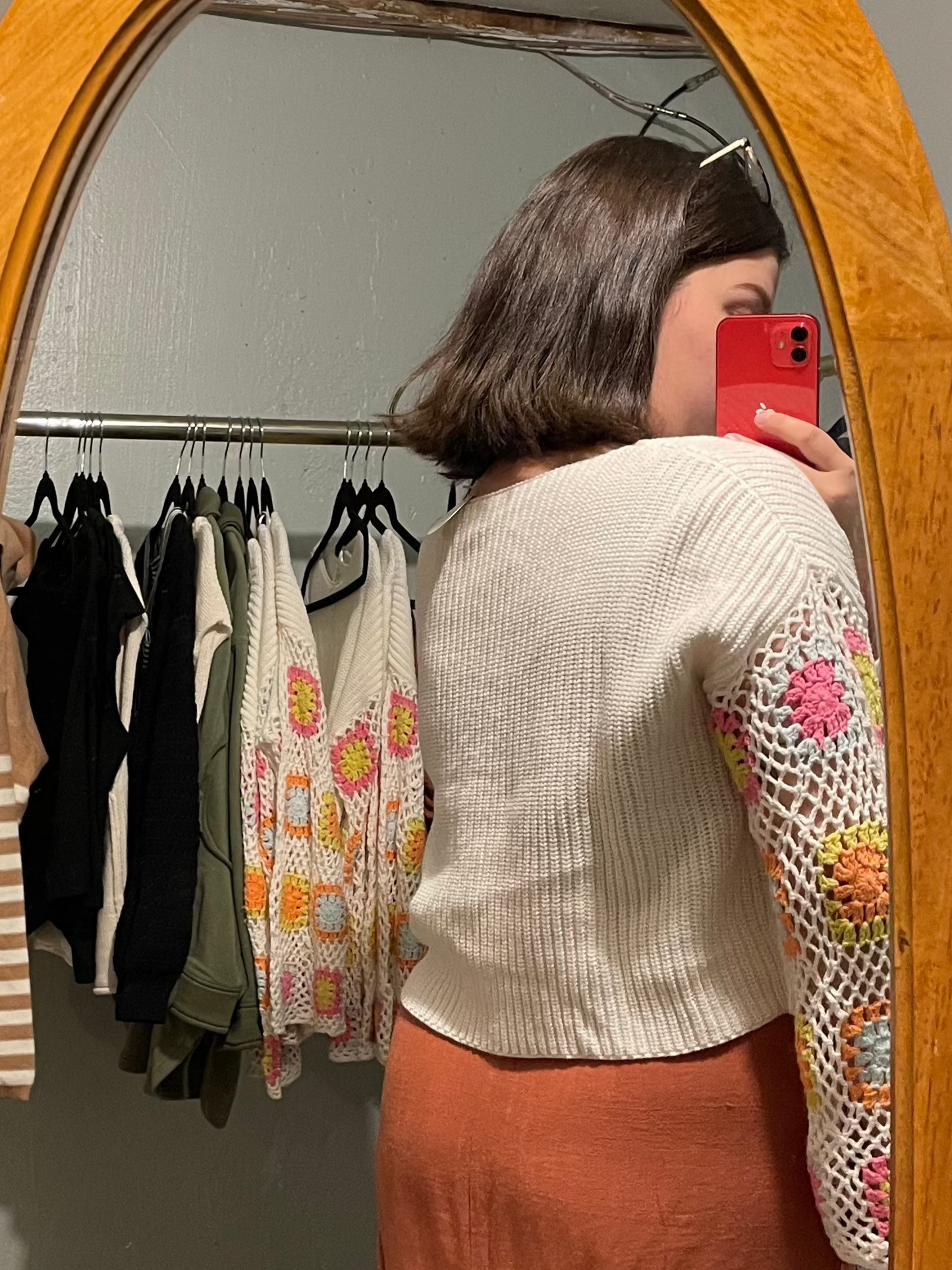 Lucky Crochet Sleeve Knit Cream Sweater