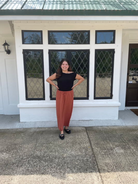 Harvest Linen Maxi Skirt in Rust